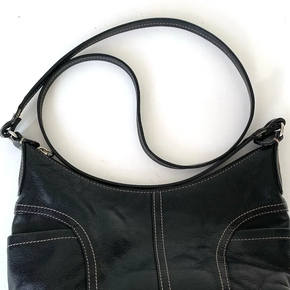 Fossil Y2K Black Leather Crossbody Bag Stitching Accent